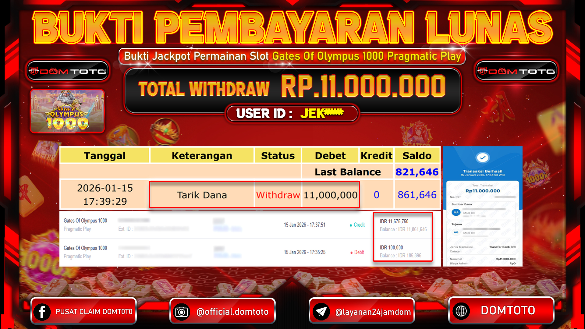JACKPOT SLOT Gates Of Olympus 1000  15 JANUARI 2026